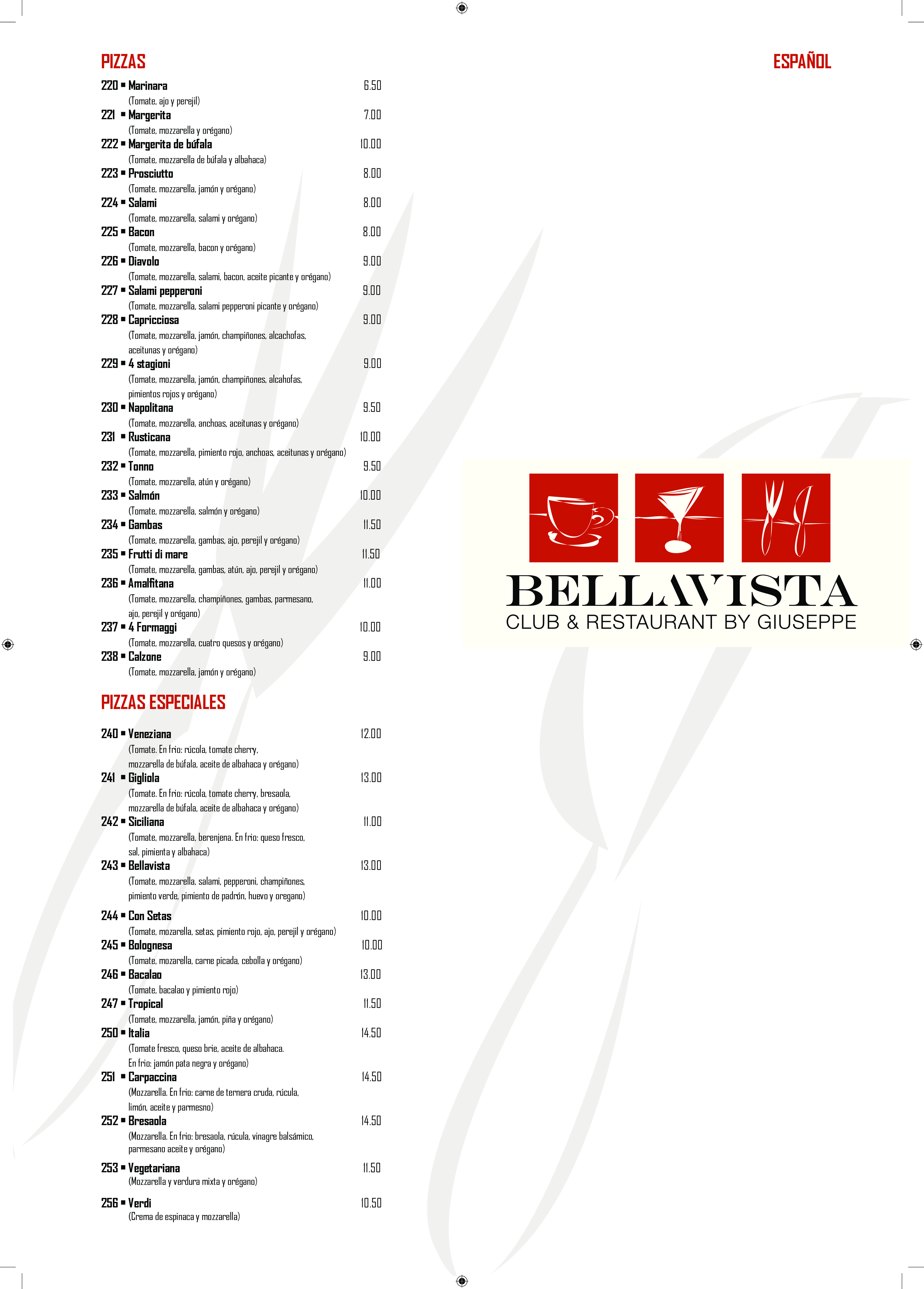 Club Restaurant Bellavista Carta