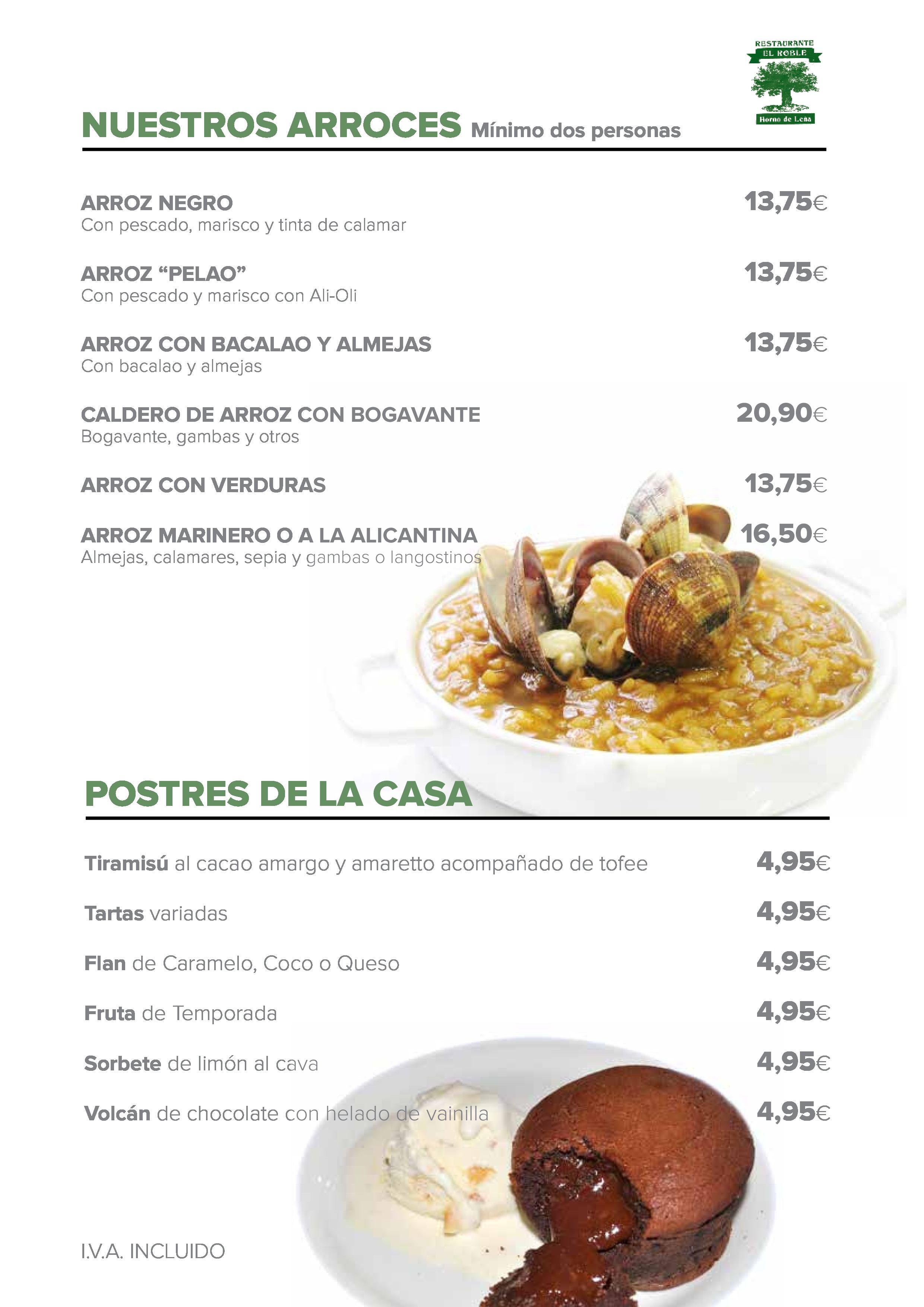 Restaurante El Roble Carta