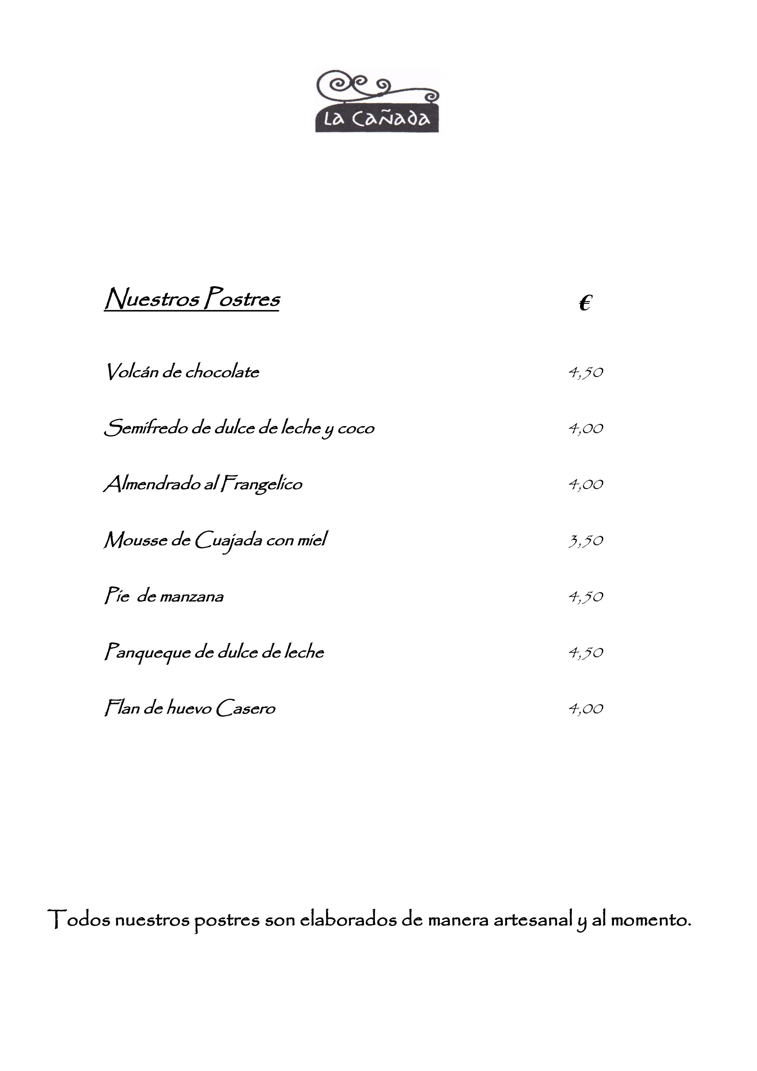 La Cañada Restaurante Argentino Carta