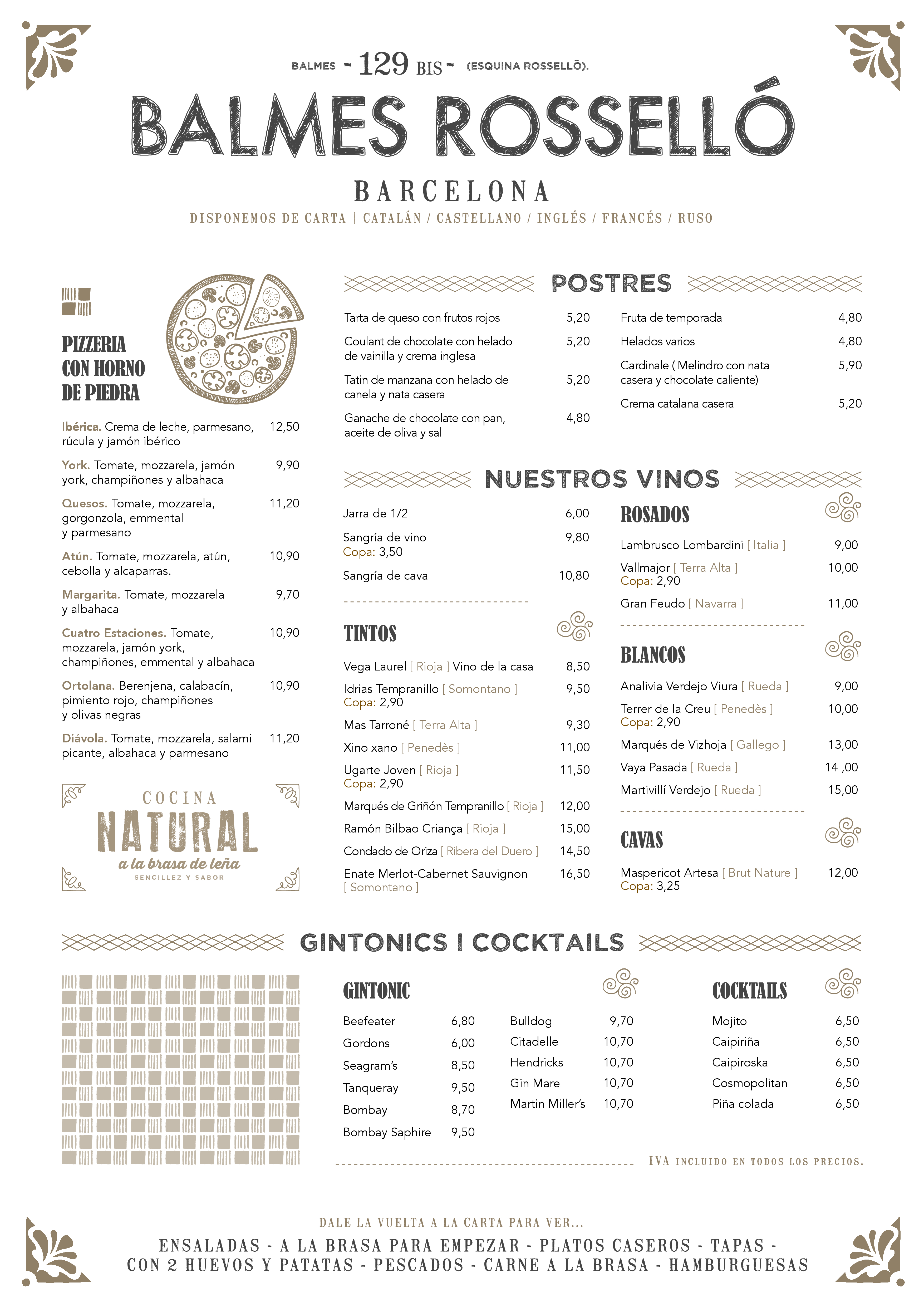 Restaurante Balmes/Rosselló Carta