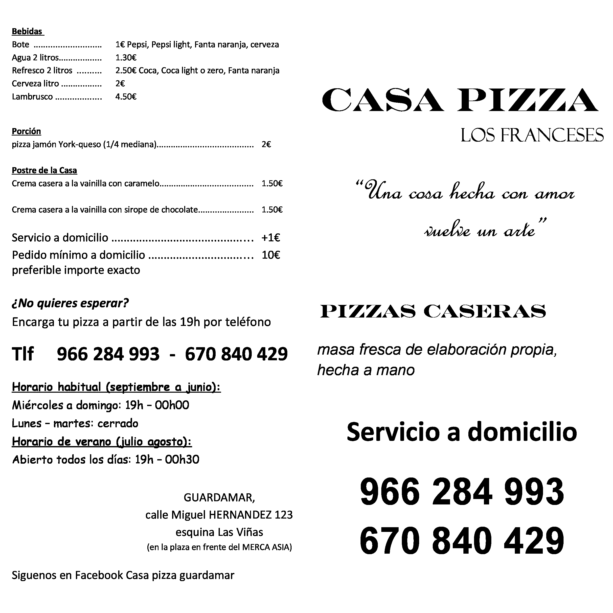 casa pizza Carta