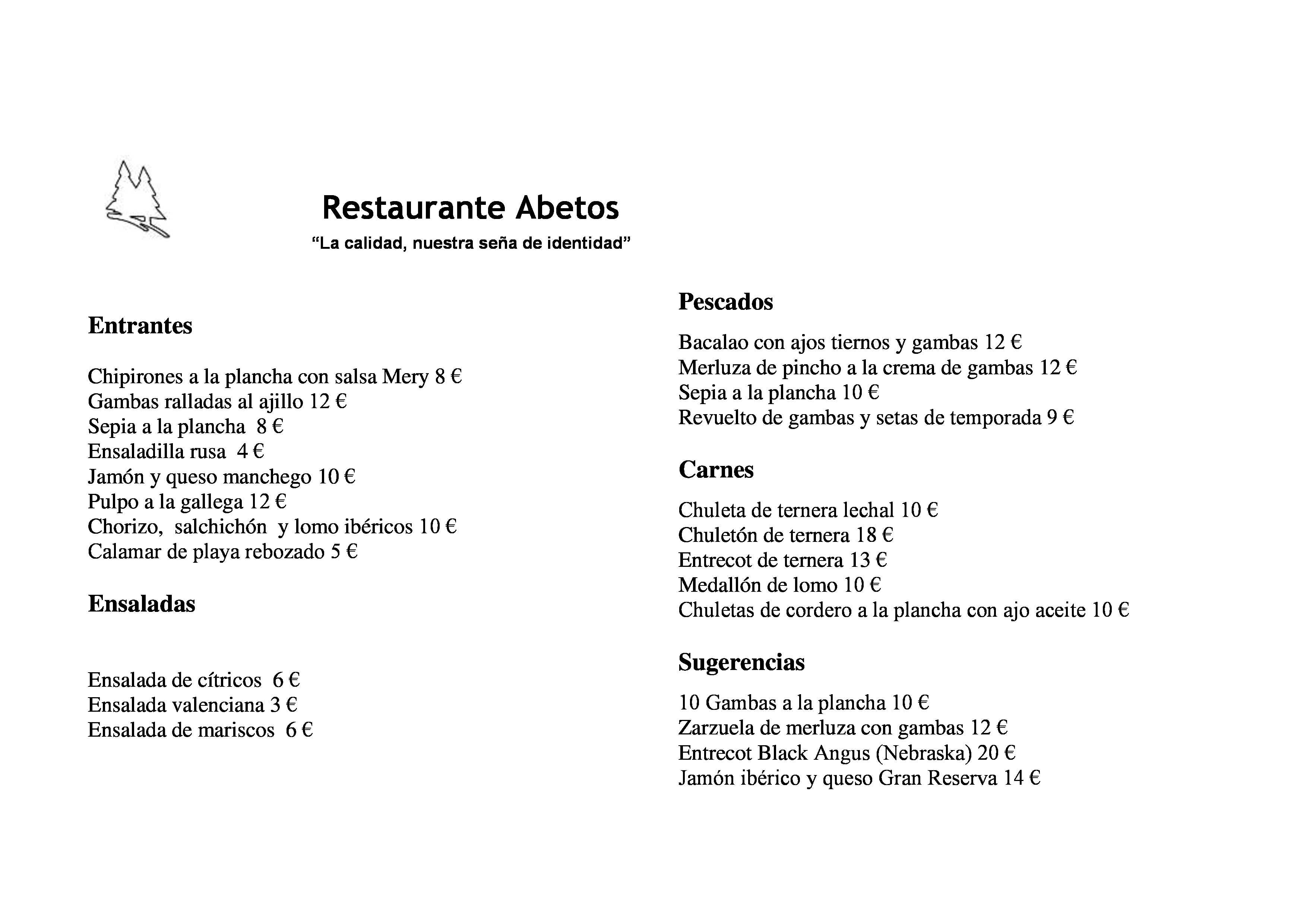 Restaurante Abetos Carta