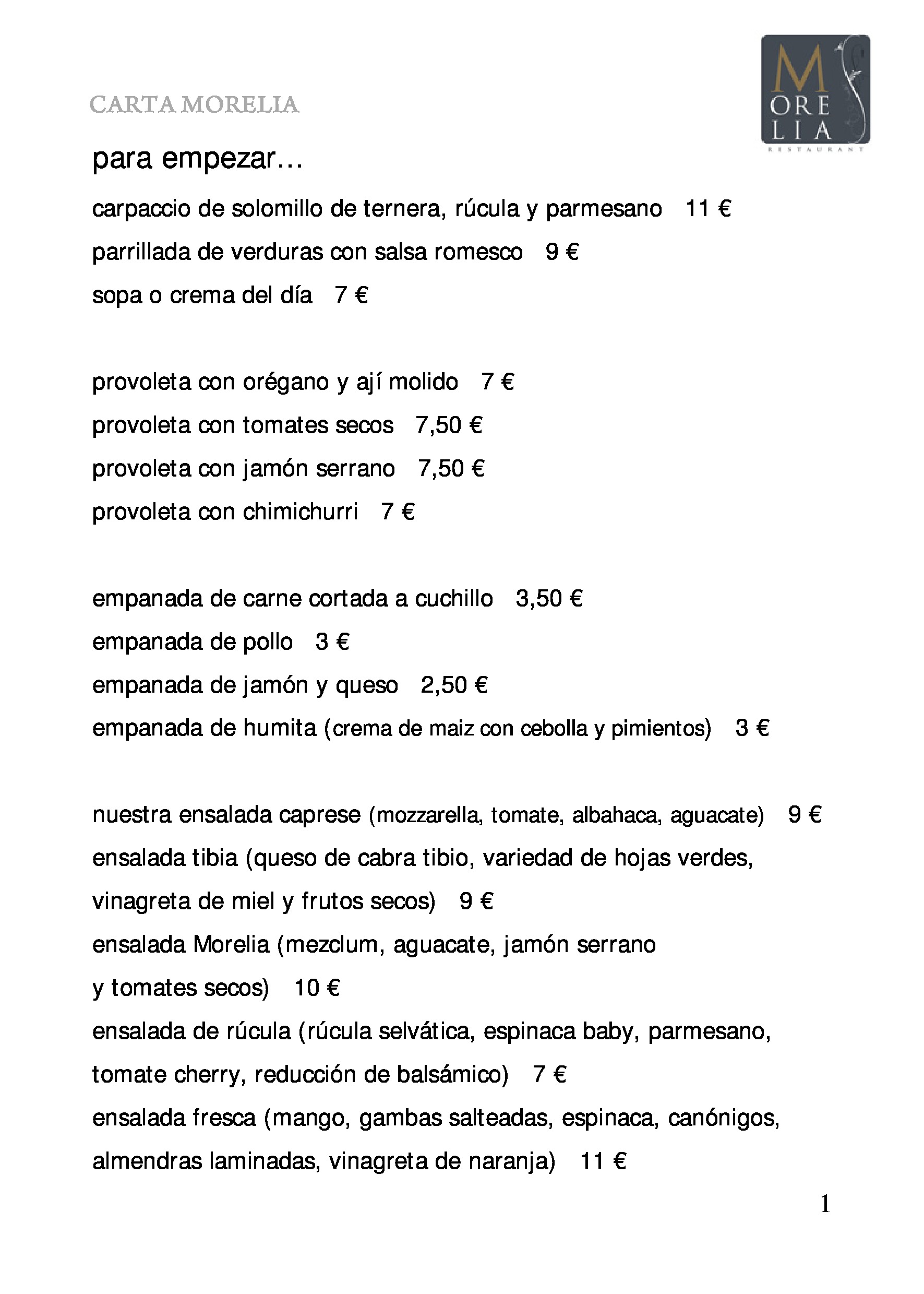 Morelia restaurant Carta