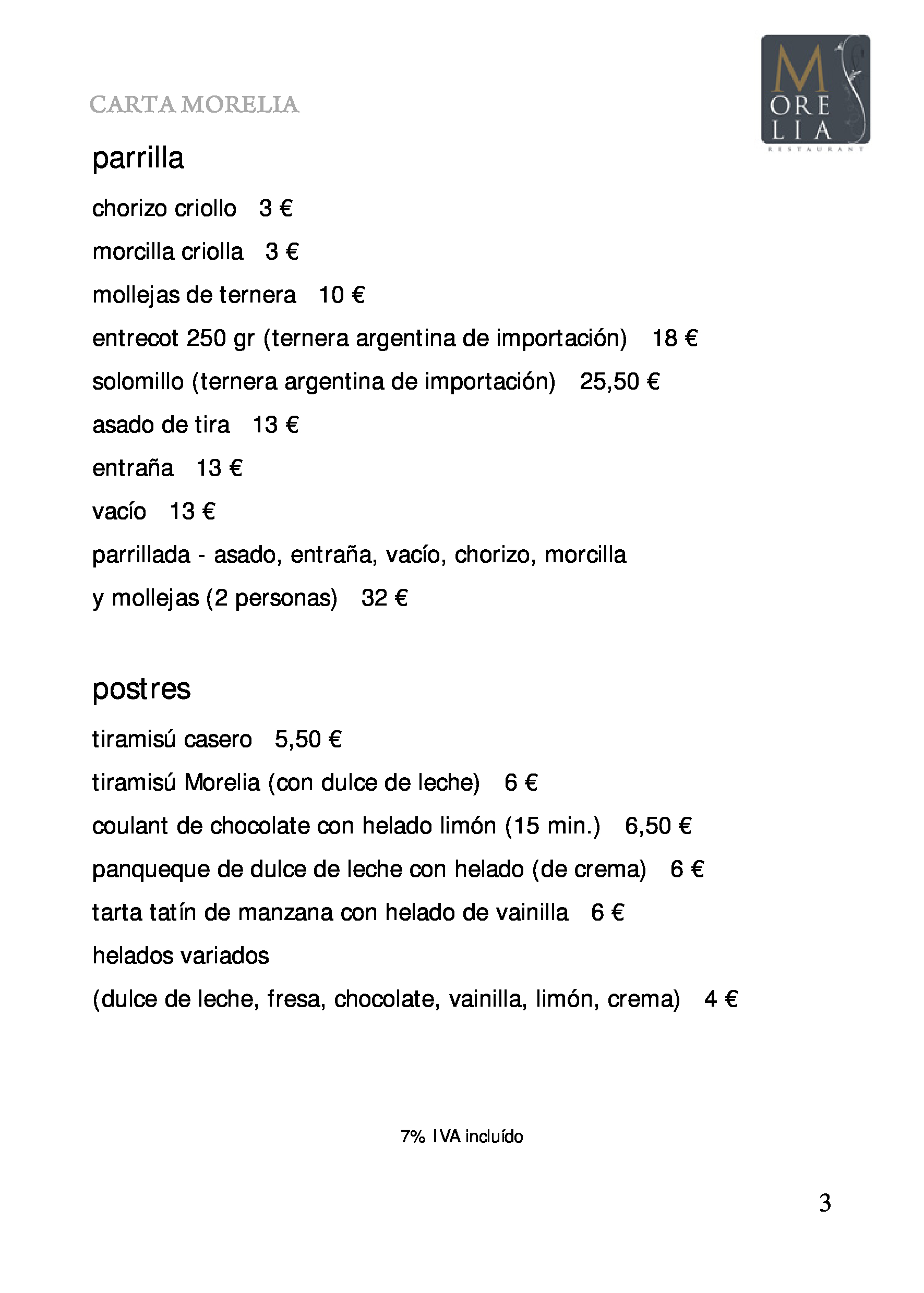 Morelia restaurant Carta