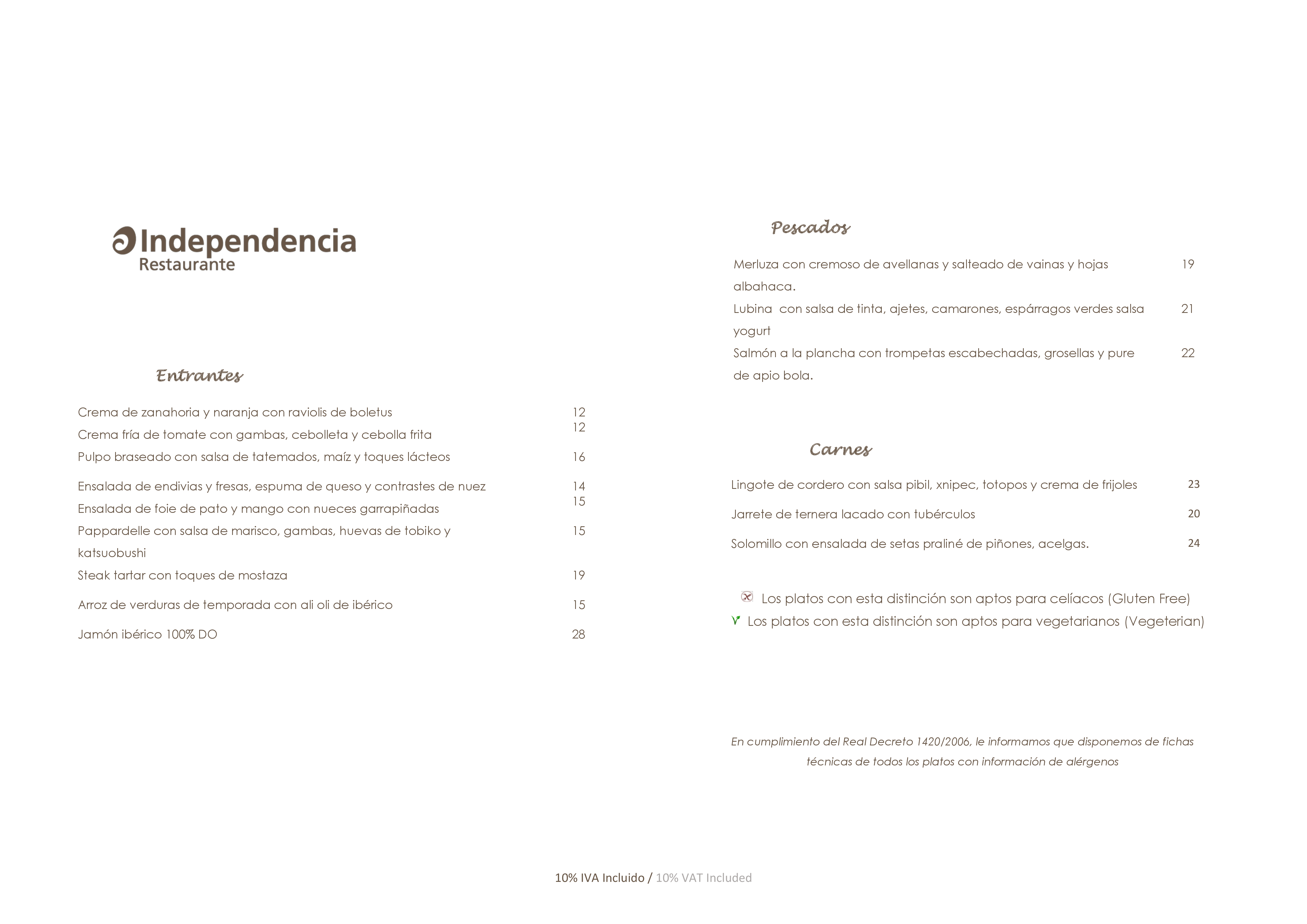 Restaurante Independencia Carta