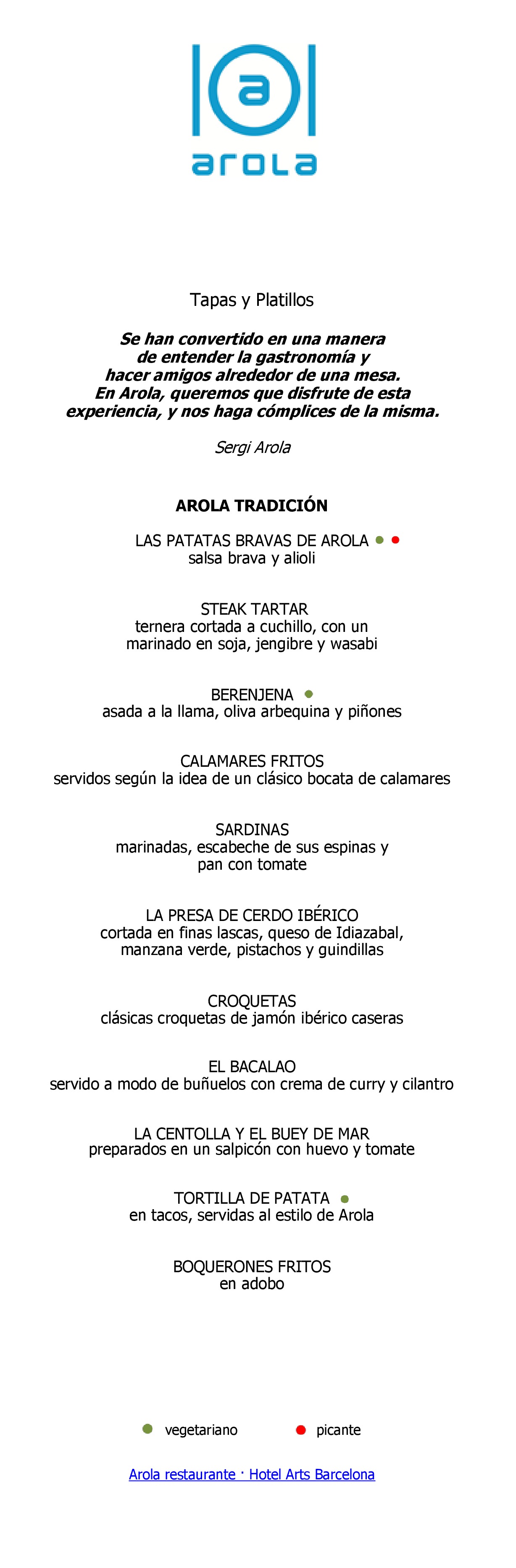 Restaurante Arola Carta