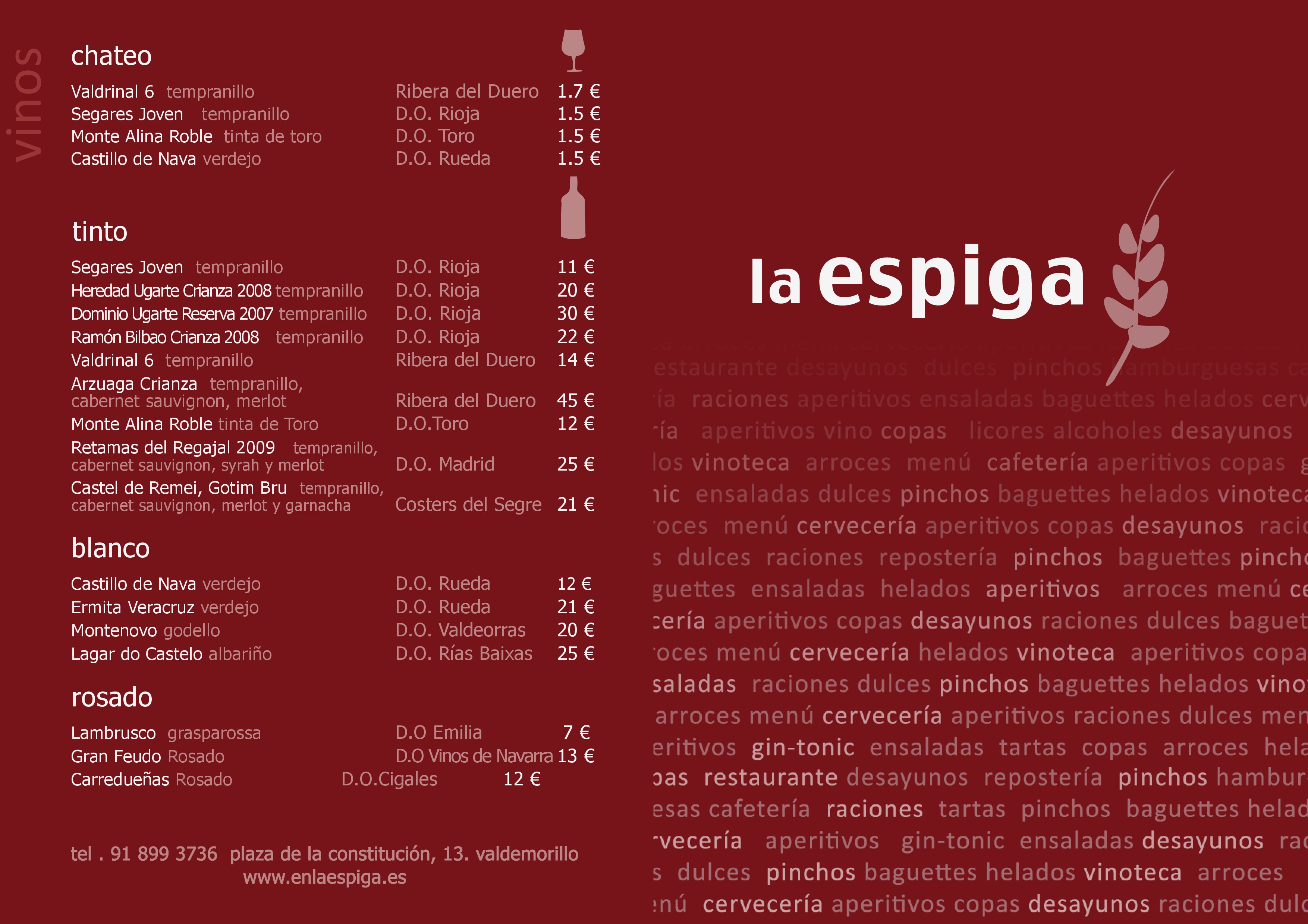 Restaurante La Espiga Carta