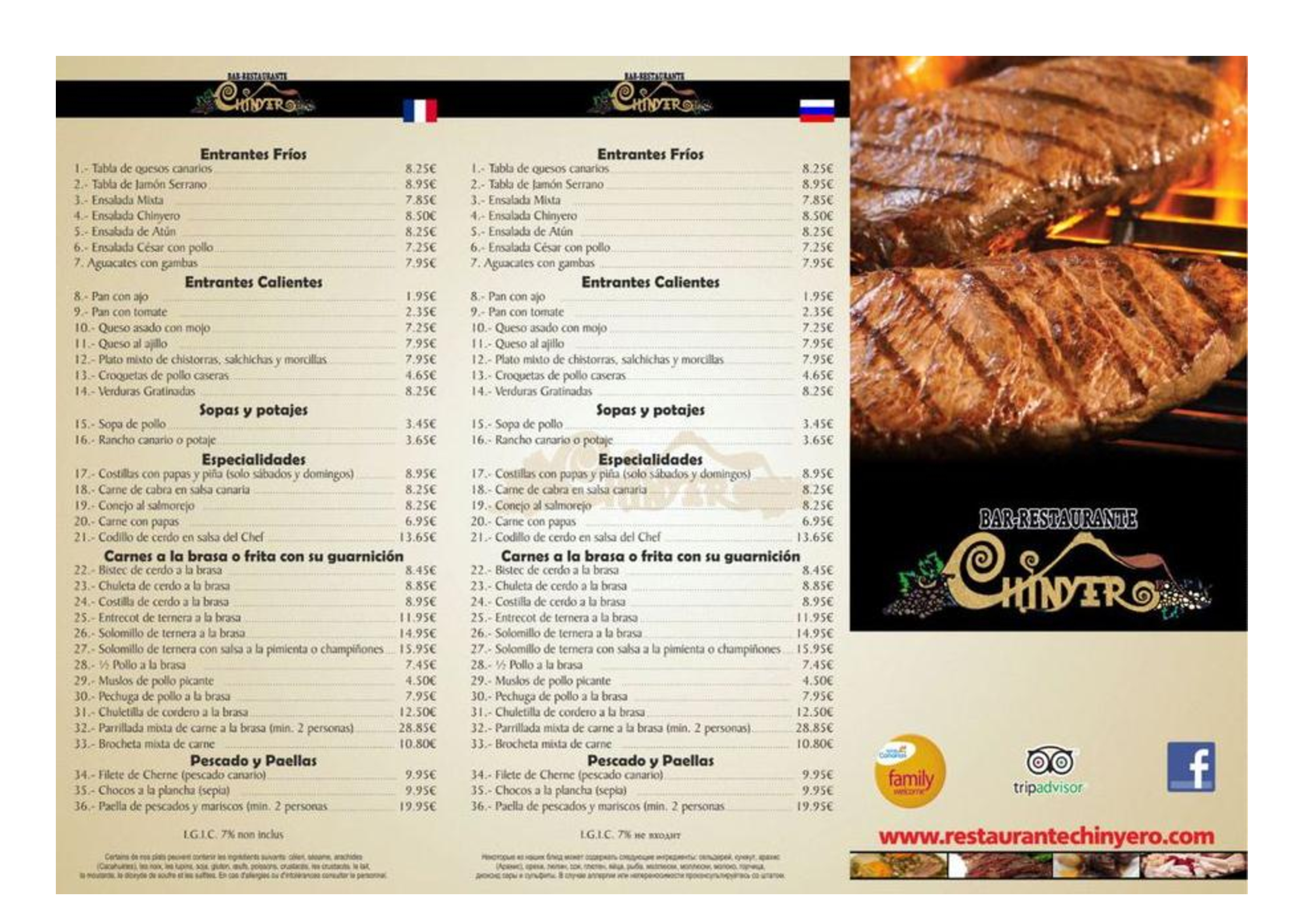 Bar Restaurante Bodega Chinyero Carta