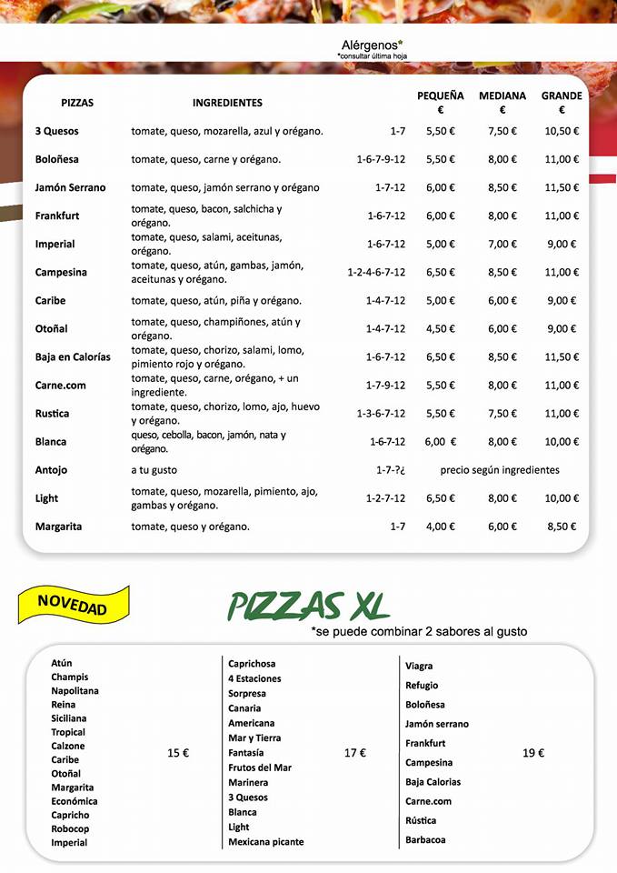 El Refugio Restaurante Pizzeria Carta