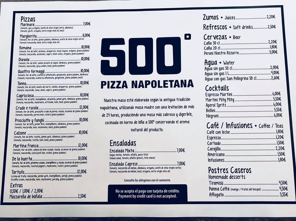 Pizzeria 500 Grados Carta