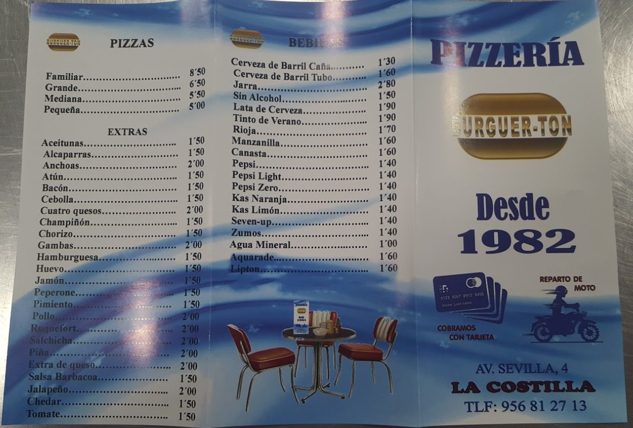 Pizzeria Burguerton Carta