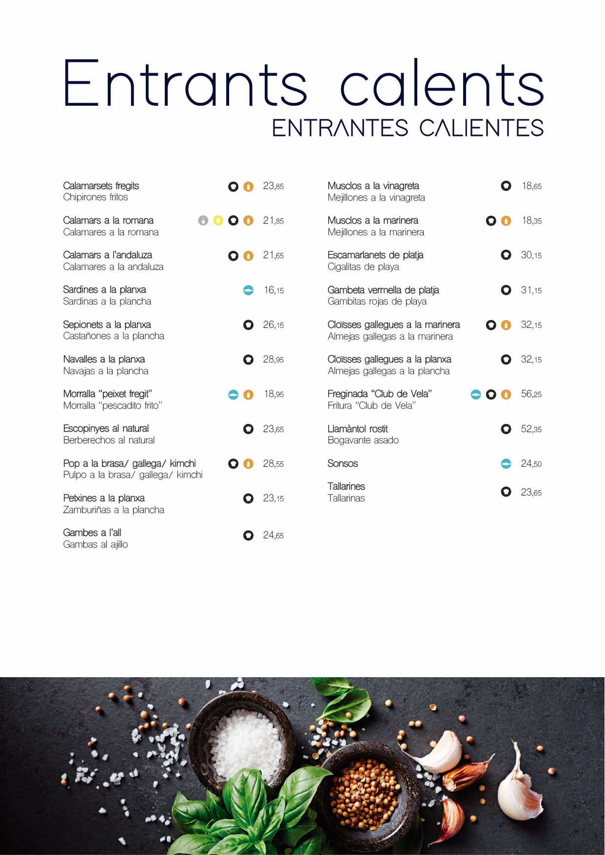 Restaurant Club Vela Blanes | Marisquería Carta