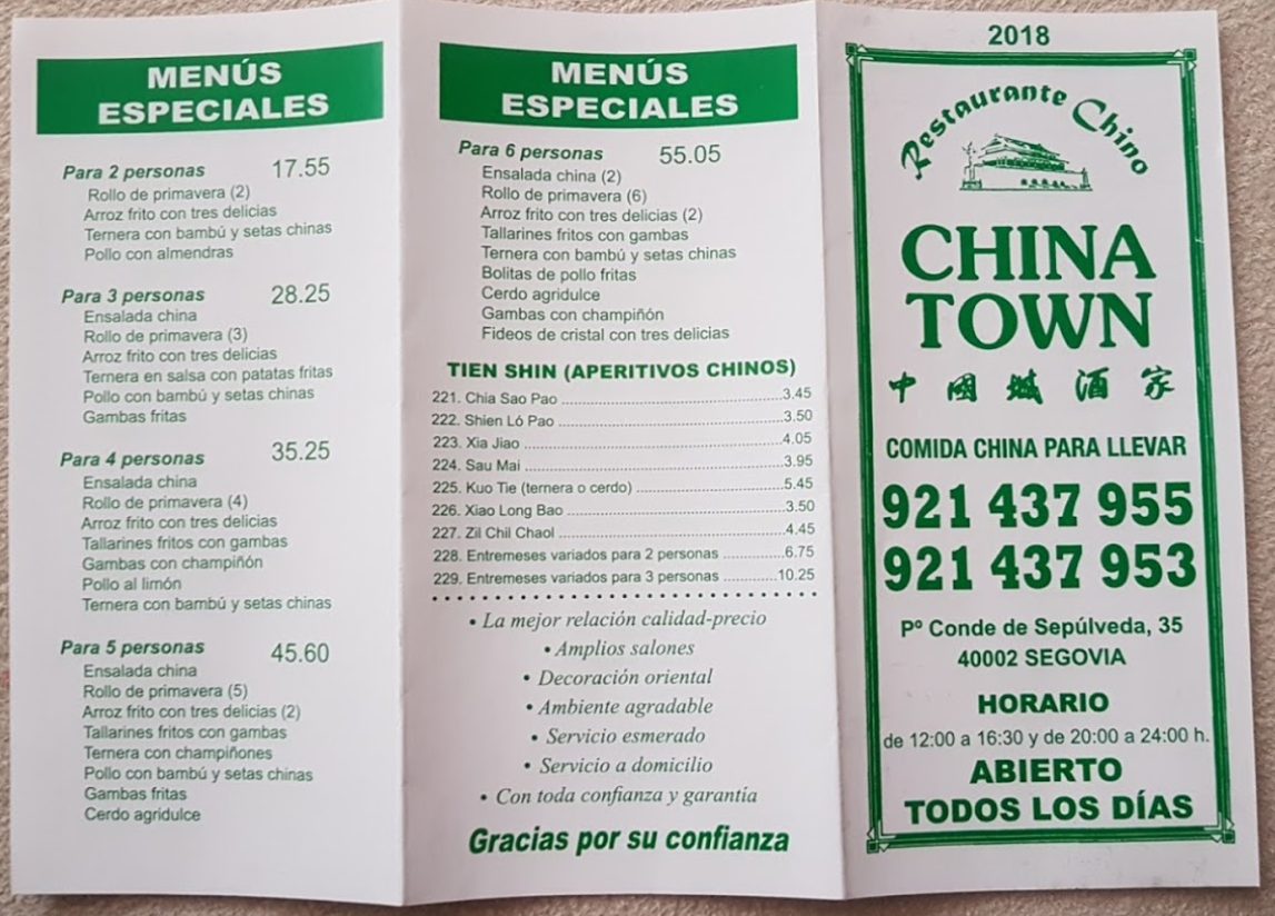 Restaurante China Town Carta