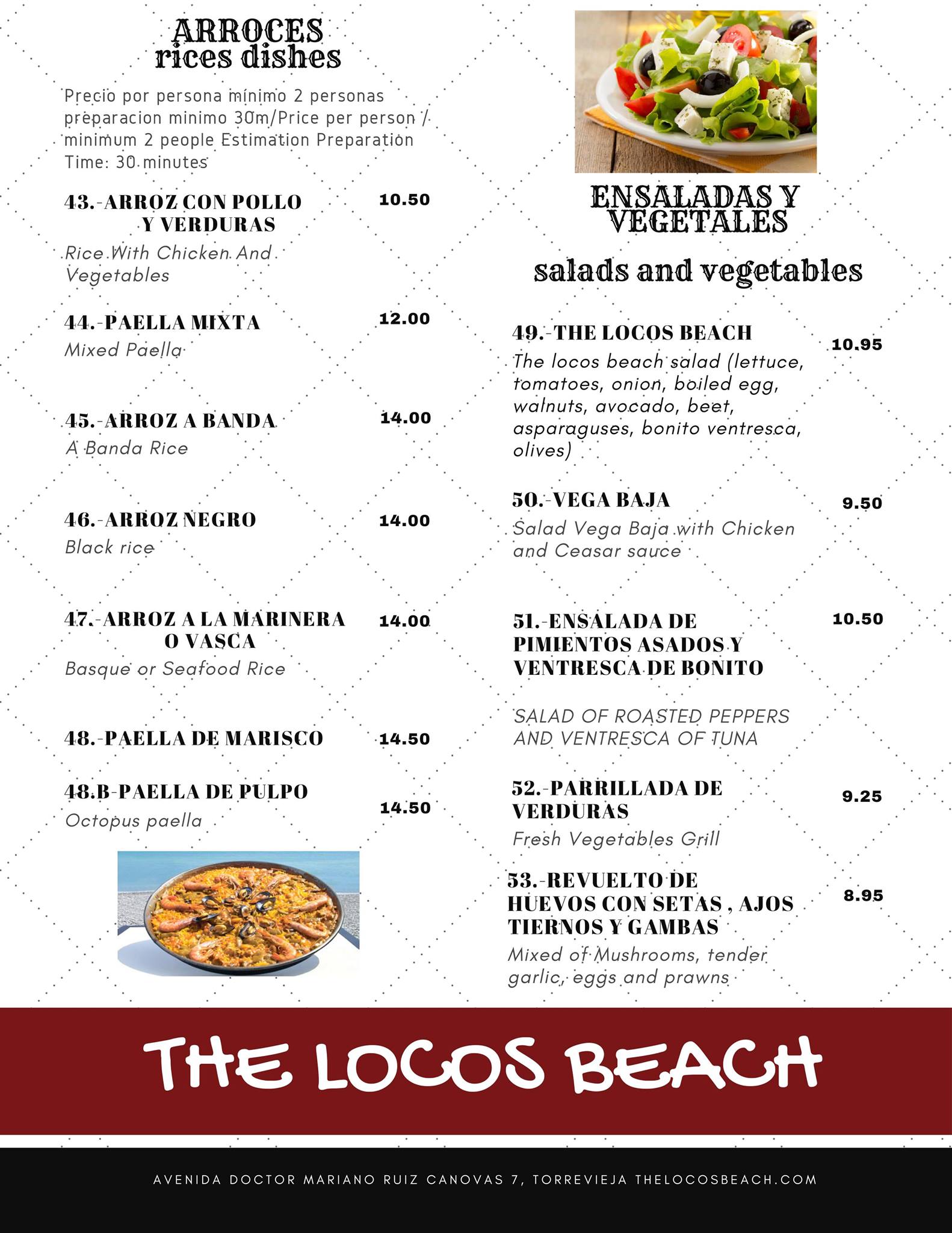 The Locos beach Carta